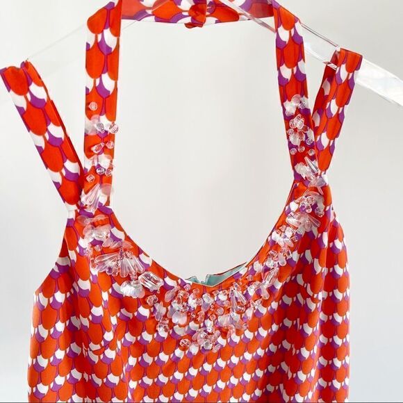 Nanette Lepore Beaded Silk Halter Tank Top 0 - Picture 2 of 8